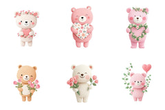 Pink Floral Valentine's Day Bear Clipart Bundle - CraftNest - Digital Crafting and Art