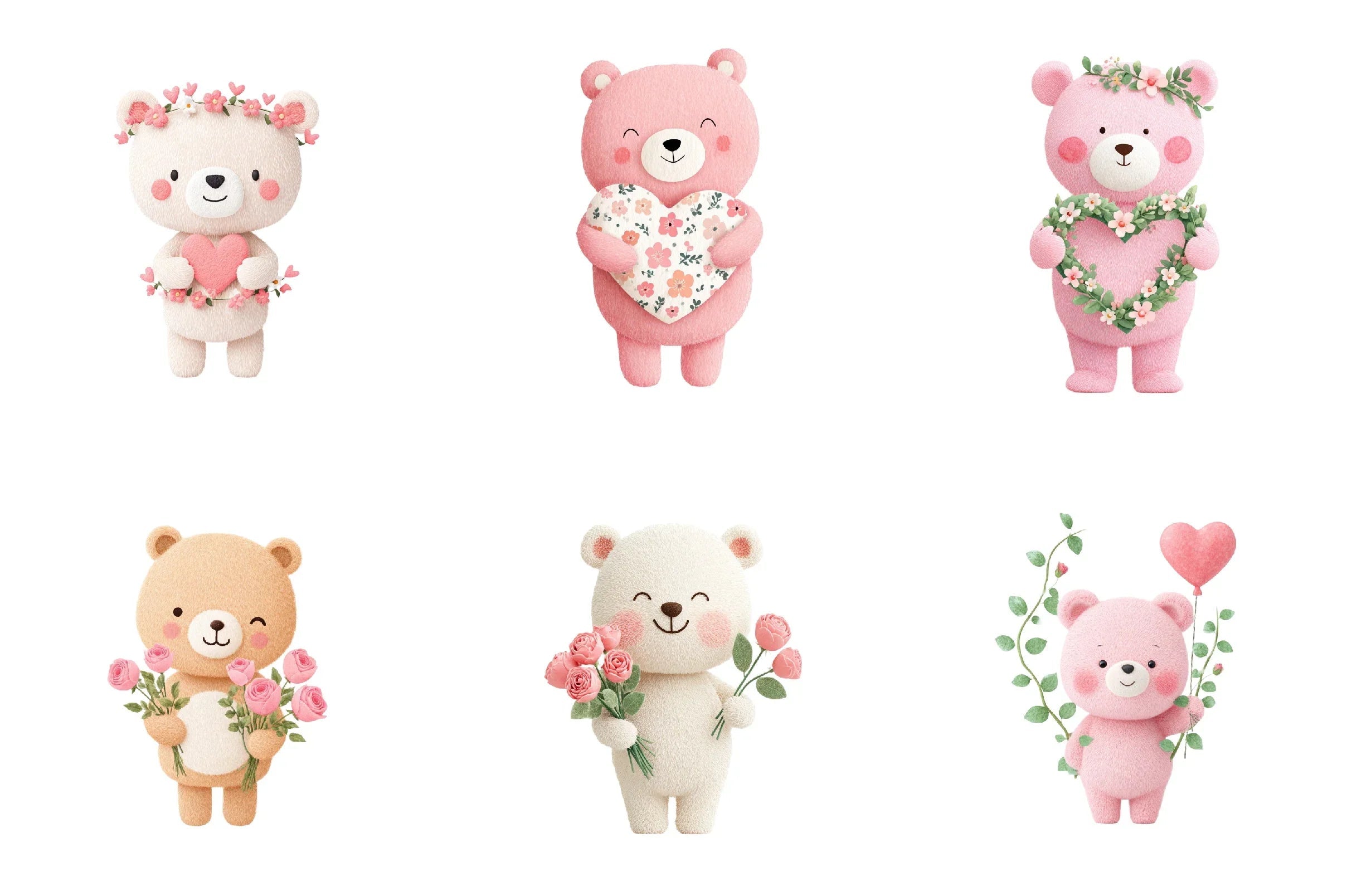 Pink Floral Valentine's Day Bear Clipart Bundle - CraftNest - Digital Crafting and Art