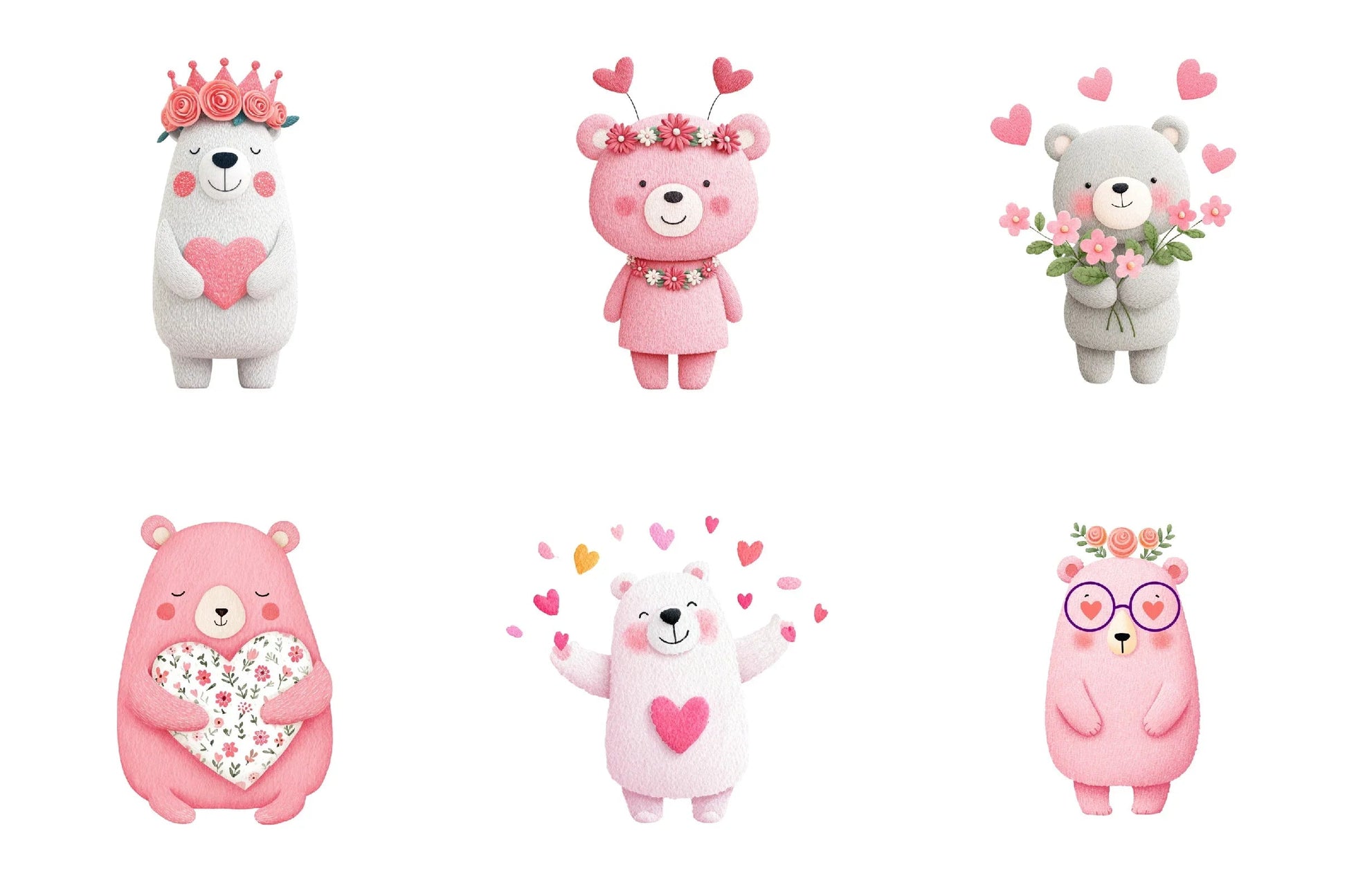 Pink Floral Valentine's Day Bear Clipart Bundle - CraftNest - Digital Crafting and Art
