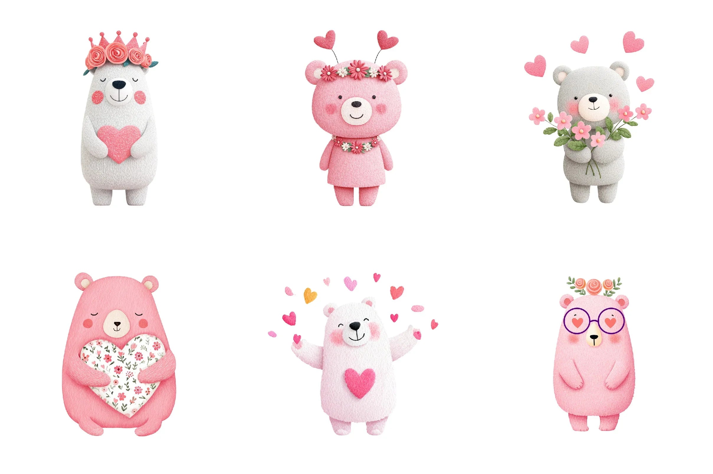 Pink Floral Valentine's Day Bear Clipart Bundle - CraftNest - Digital Crafting and Art