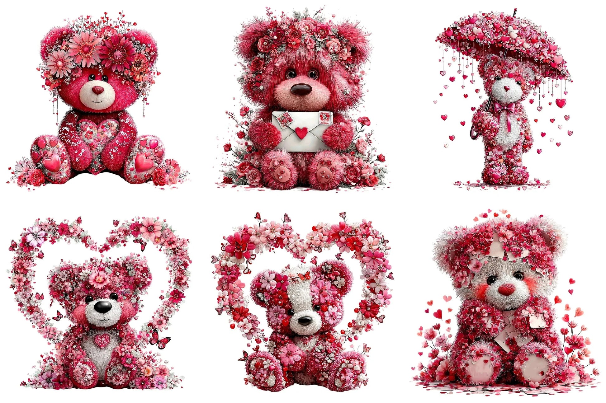 Pink Floral Valentine's Day Bear Clipart Bundle - CraftNest - Digital Crafting and Art