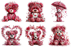 Pink Floral Valentine's Day Bear Clipart Bundle - CraftNest - Digital Crafting and Art