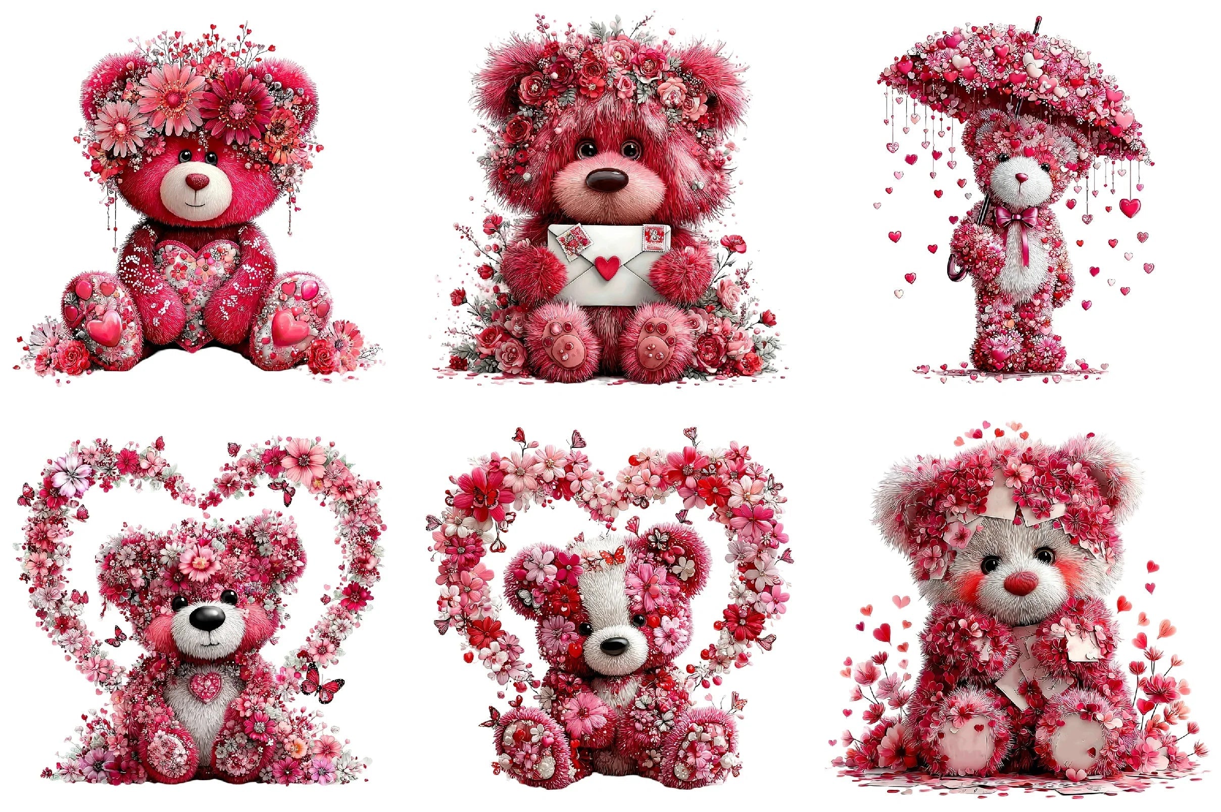 Pink Floral Valentine's Day Bear Clipart Bundle - CraftNest - Digital Crafting and Art