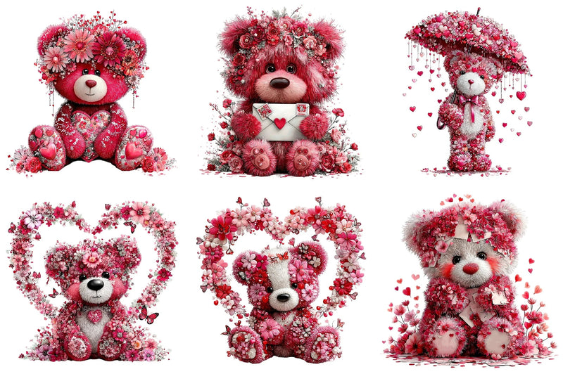 Pink Floral Valentine's Day Bear Clipart Bundle - CraftNest - Digital Crafting and Art