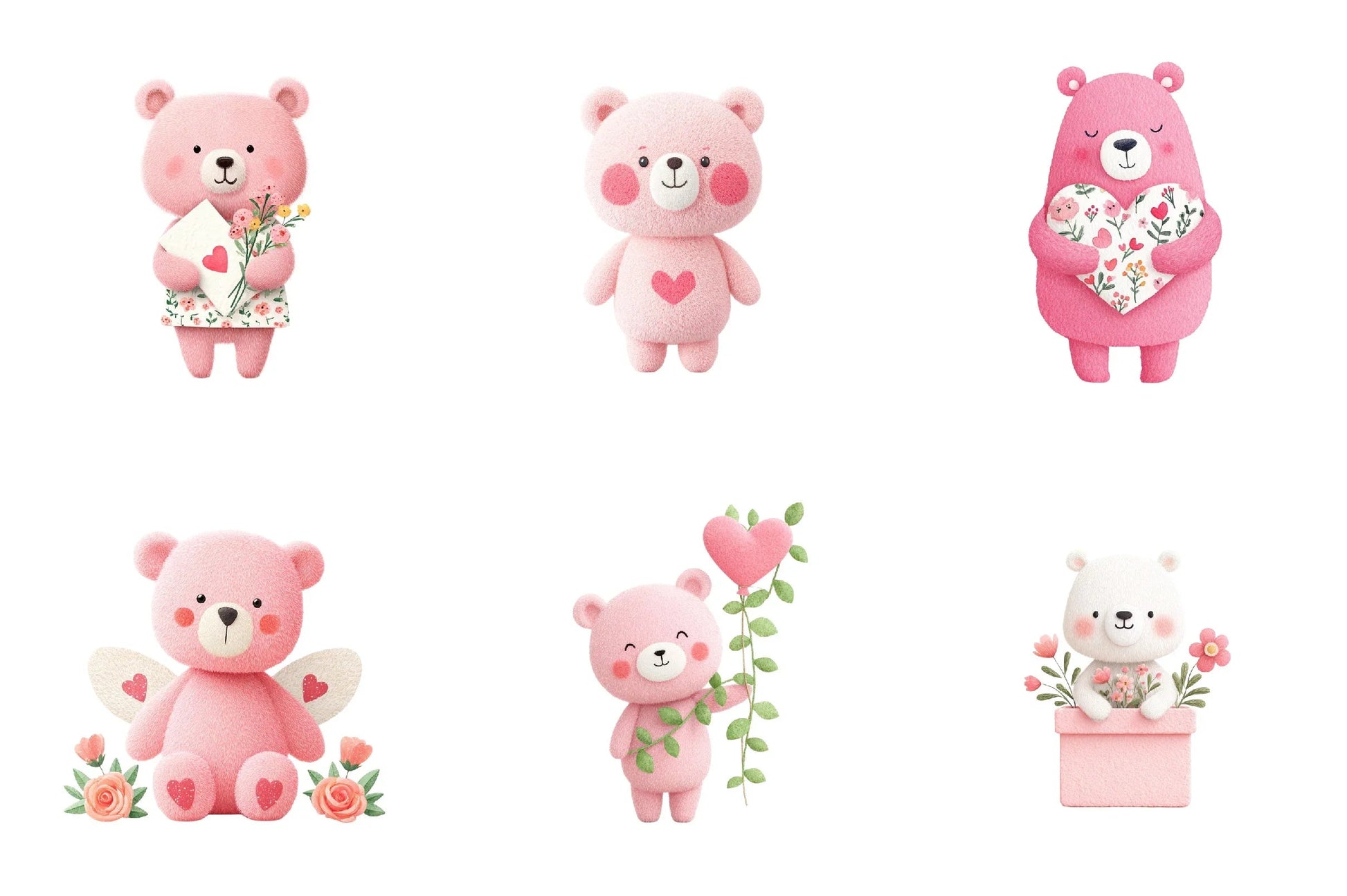 Pink Floral Valentine's Day Bear Clipart Bundle - CraftNest - Digital Crafting and Art