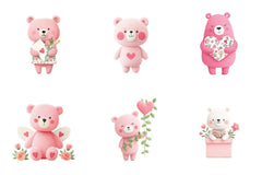 Pink Floral Valentine's Day Bear Clipart Bundle - CraftNest - Digital Crafting and Art