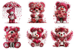 Pink Floral Valentine's Day Bear Clipart Bundle - CraftNest - Digital Crafting and Art