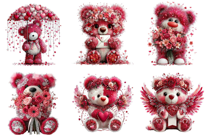 Pink Floral Valentine's Day Bear Clipart Bundle - CraftNest - Digital Crafting and Art