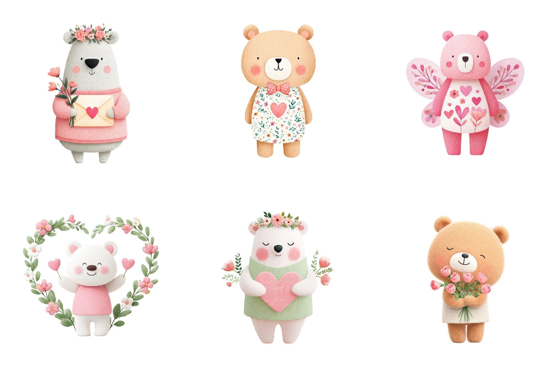 Pink Floral Valentine's Day Bear Clipart Bundle - CraftNest - Digital Crafting and Art
