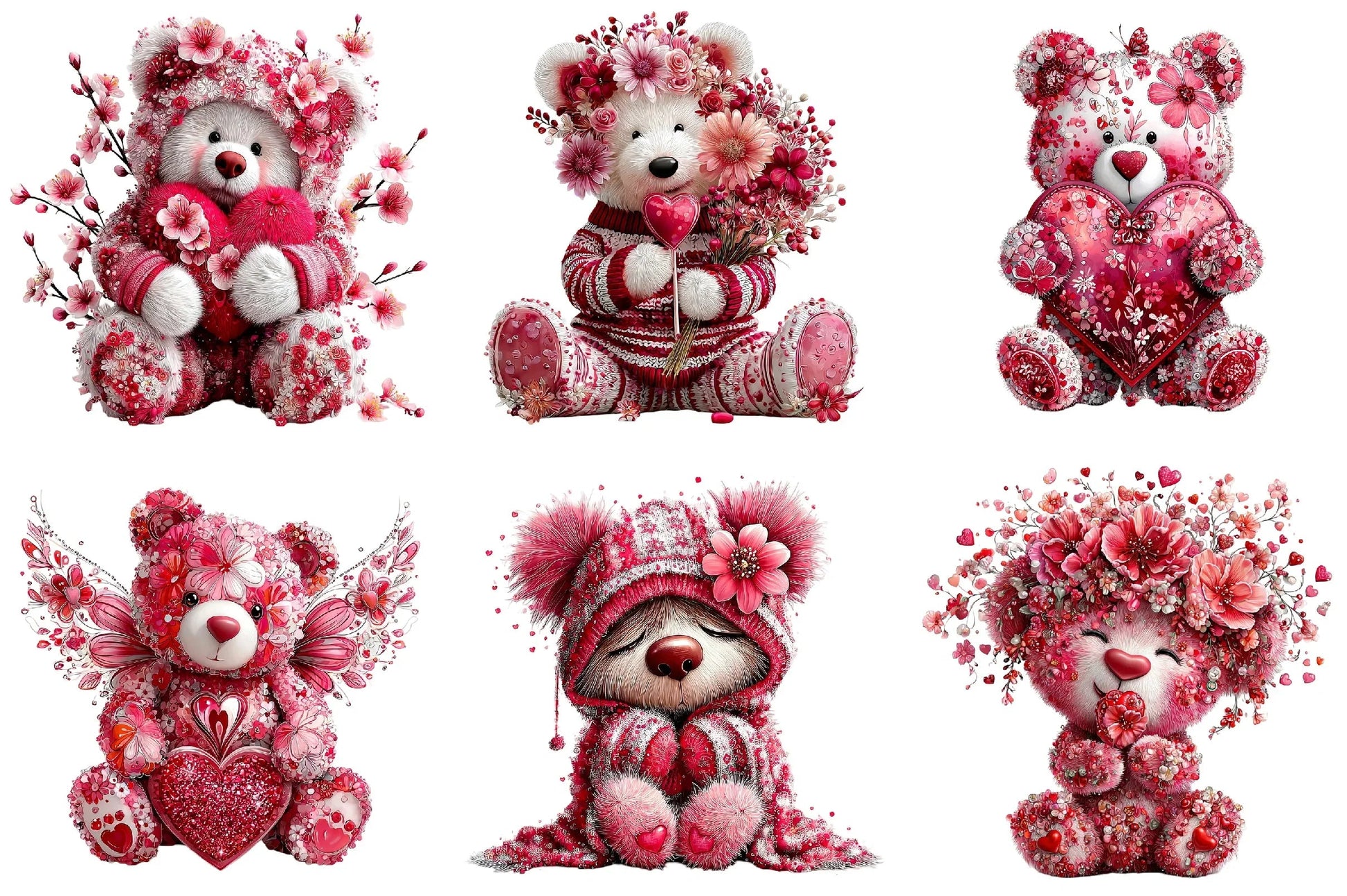 Pink Floral Valentine's Day Bear Clipart Bundle - CraftNest - Digital Crafting and Art