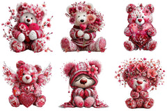 Pink Floral Valentine's Day Bear Clipart Bundle - CraftNest - Digital Crafting and Art