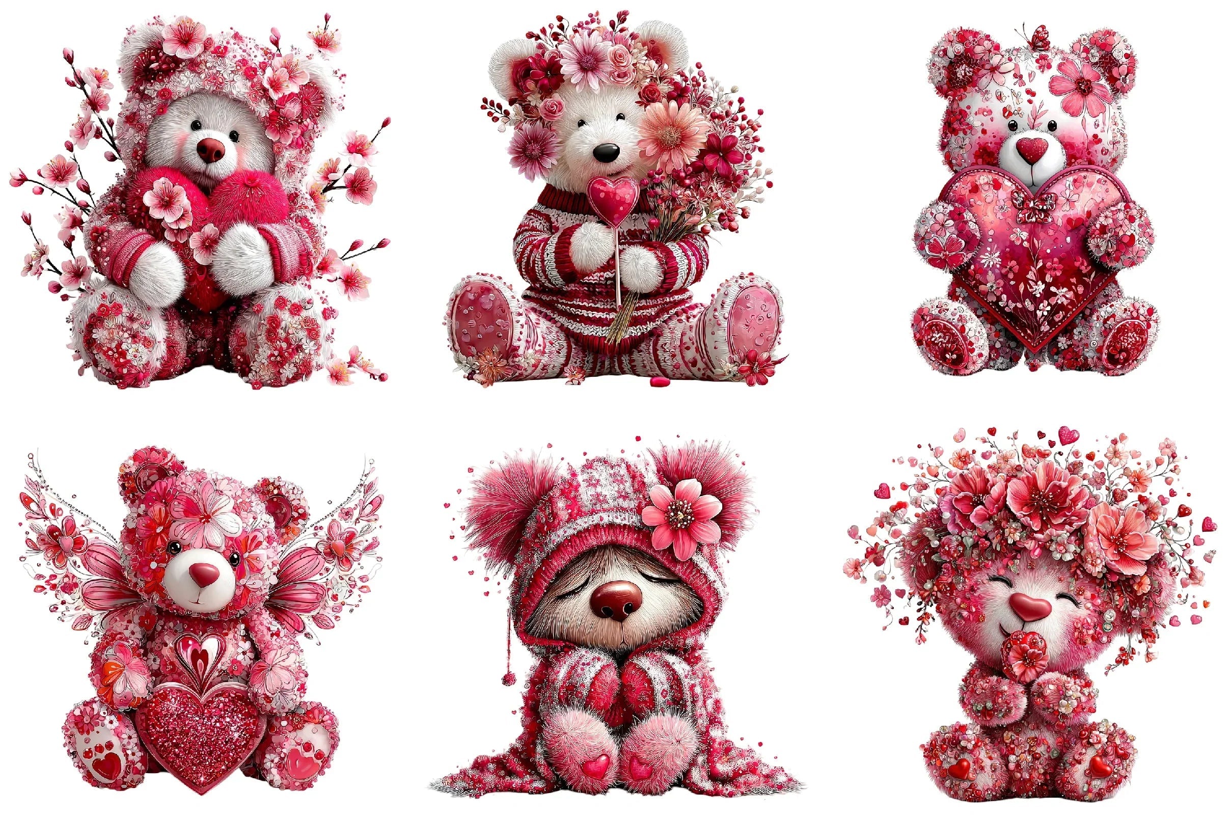 Pink Floral Valentine's Day Bear Clipart Bundle - CraftNest - Digital Crafting and Art