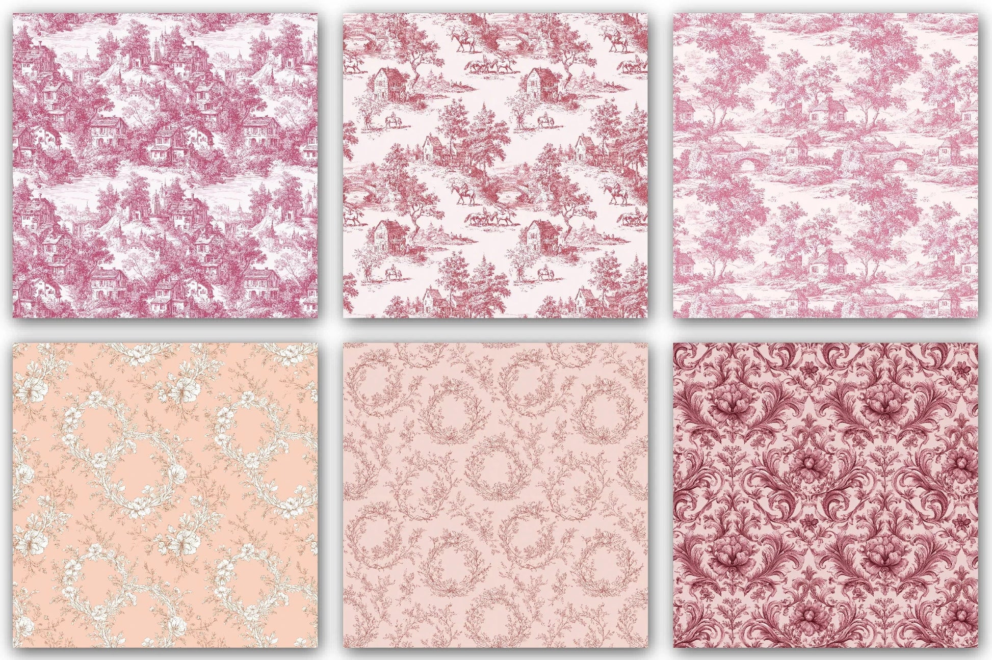 Pink French Toile De Jouy Pattern Clipart Bundle - CraftNest - Digital Crafting and Art