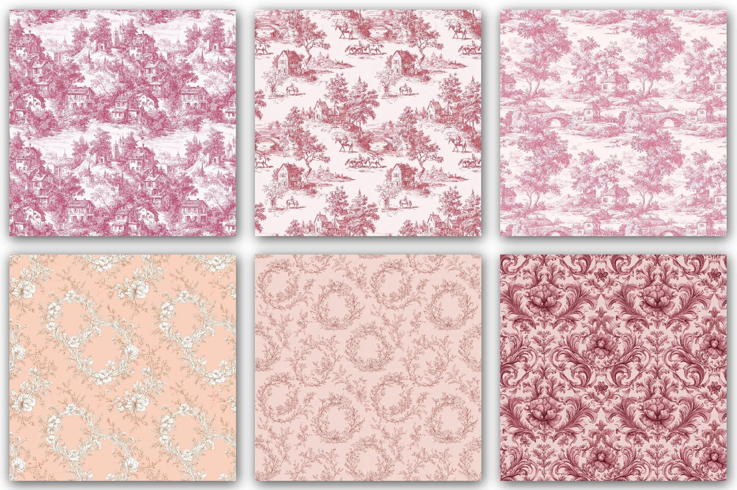 Pink French Toile De Jouy Pattern Clipart Bundle - CraftNest - Digital Crafting and Art