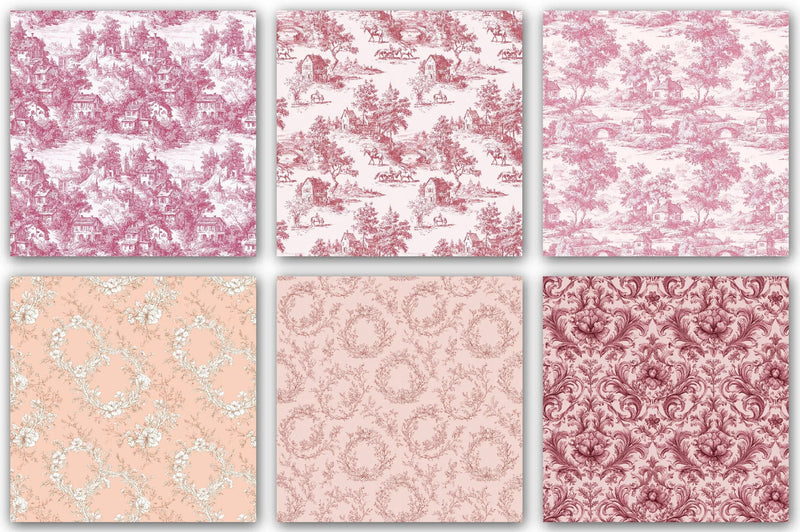 Pink French Toile De Jouy Pattern Clipart Bundle - CraftNest - Digital Crafting and Art