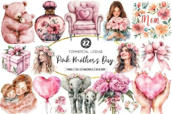 Pink Mother's Day Clipart Bundle - CraftNest - Digital Crafting and Art