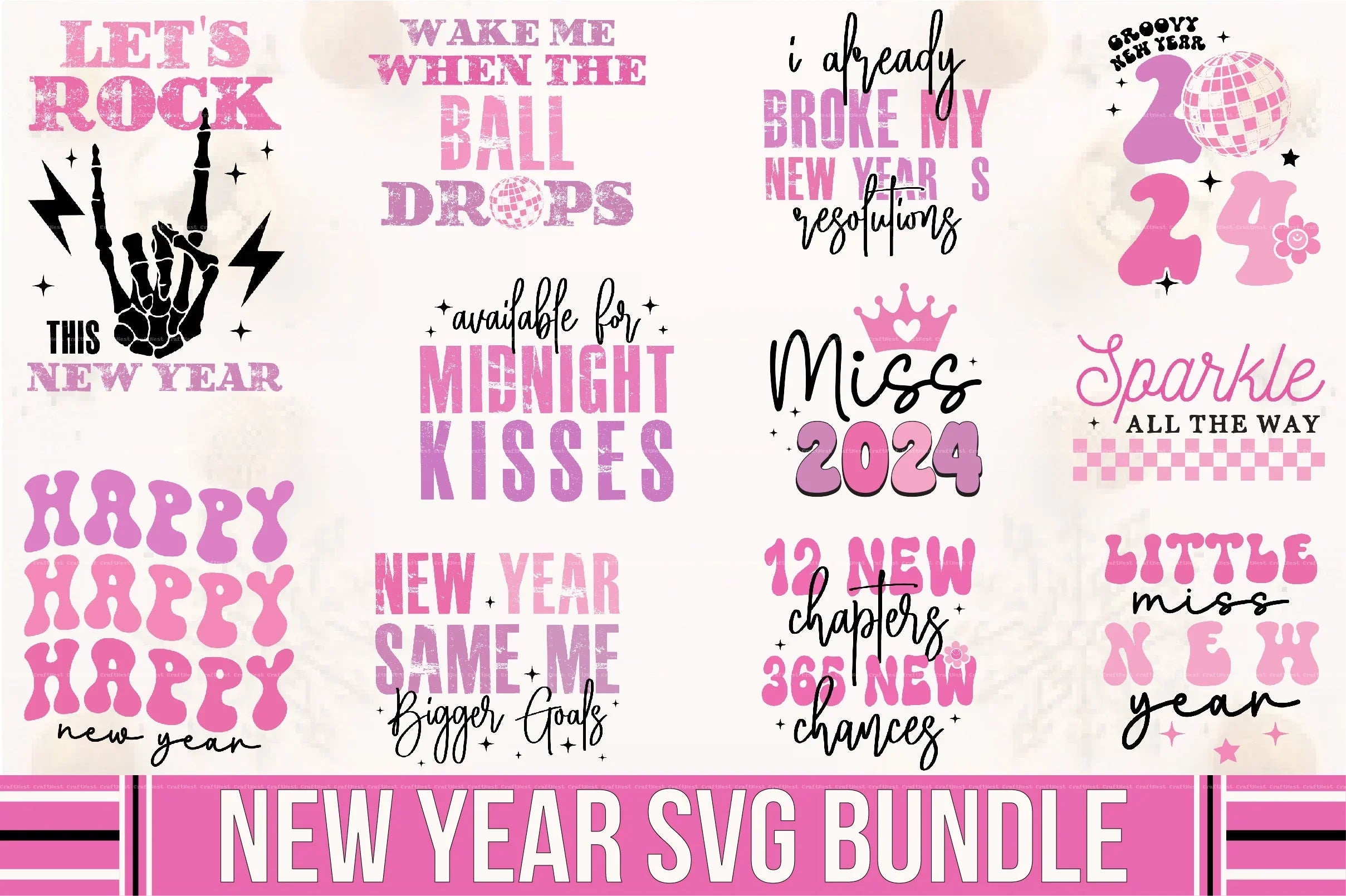 Pink New Year SVG Bundle