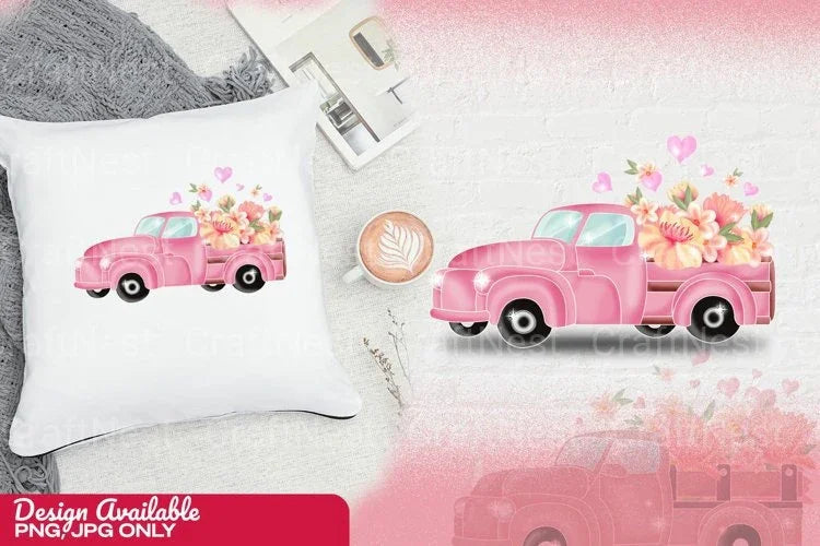 Pink Love Truck with Flowers Clipart Bundle - CraftNest - Digital Crafting and Art