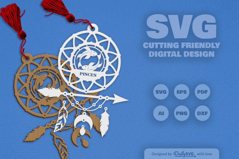 Pisces Dream Catcher Laser Cut Clipart Set - CraftNest - Digital Crafting and Art
