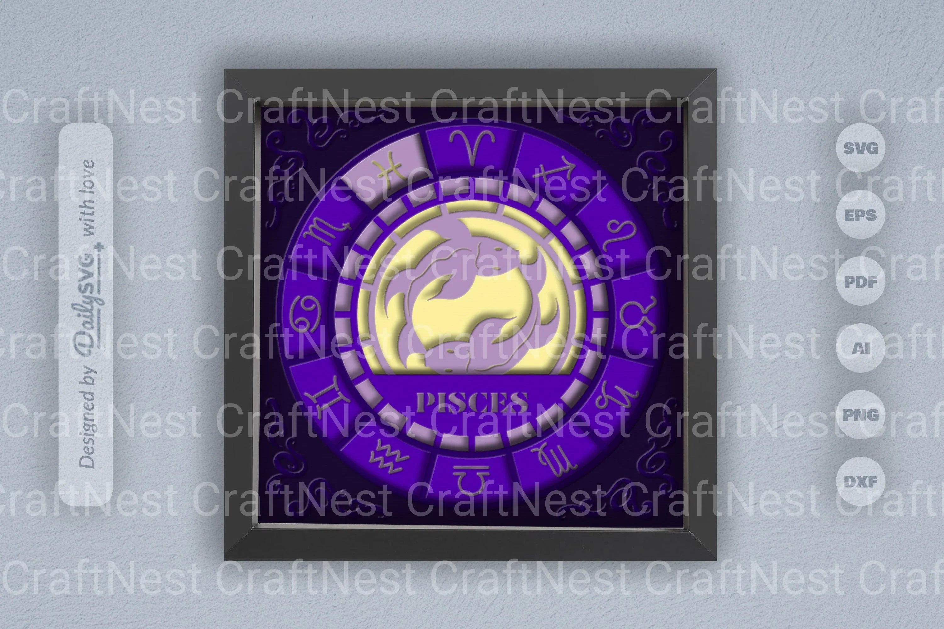 Pisces Zodiac 3D Shadow Box Papercut SVG Bundle