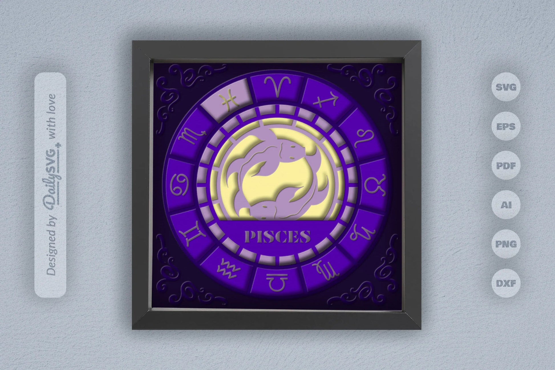 Pisces Zodiac 3D Shadow Box Papercut SVG Bundle - CraftNest - Digital Crafting and Art
