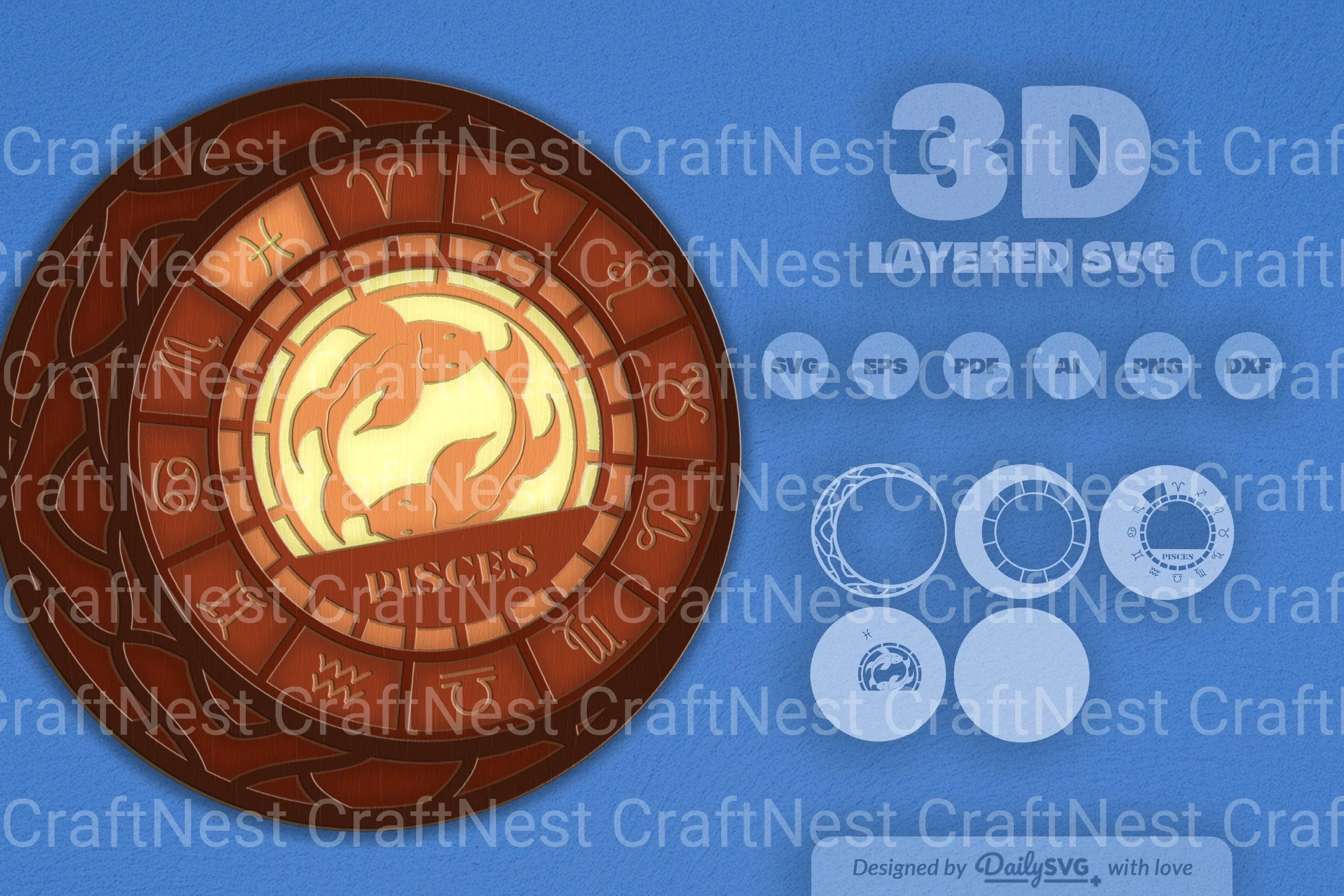 Pisces Zodiac Laser Cut SVG Bundle