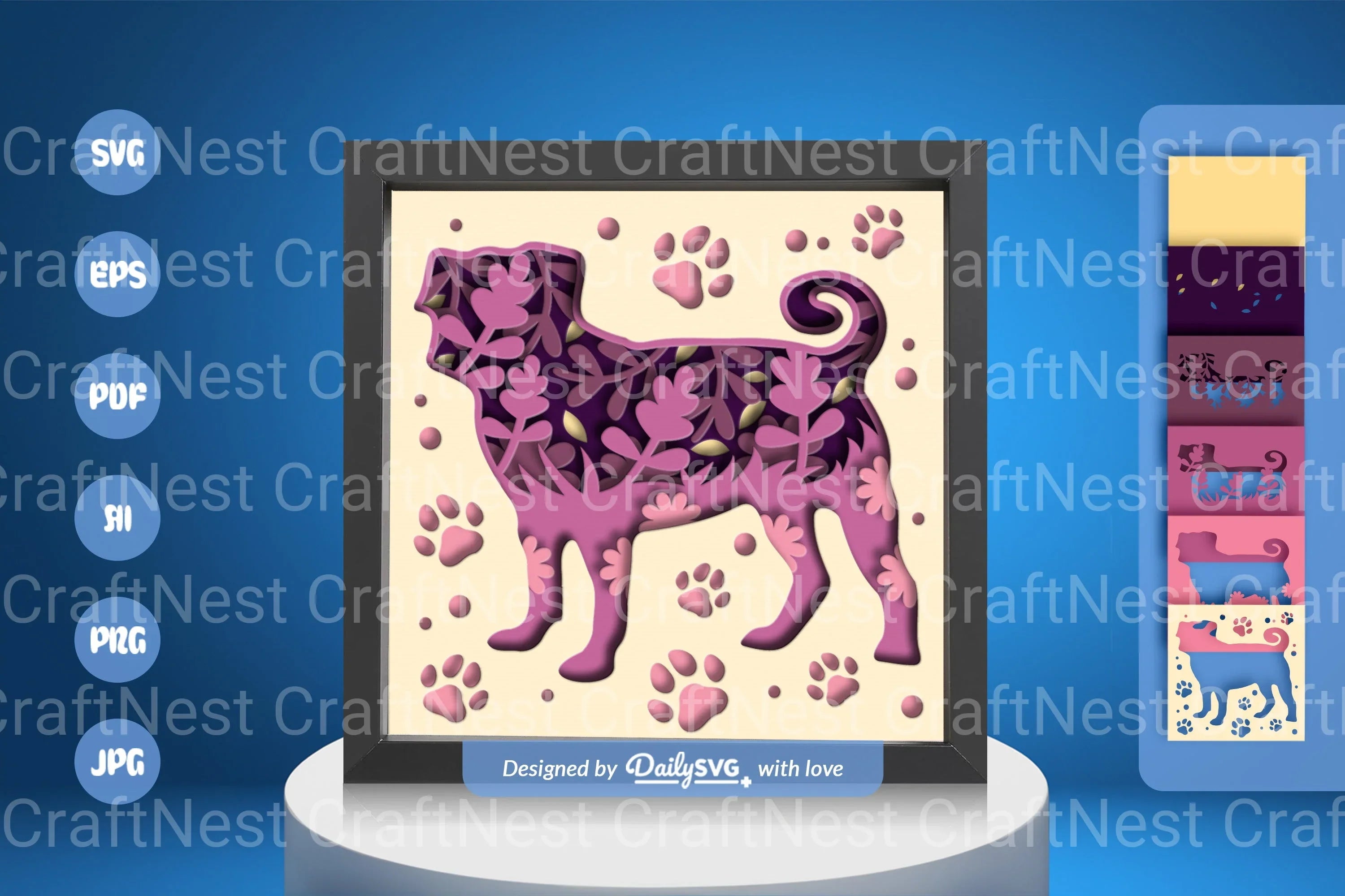 Pitbull Floral Papercut SVG Bundle