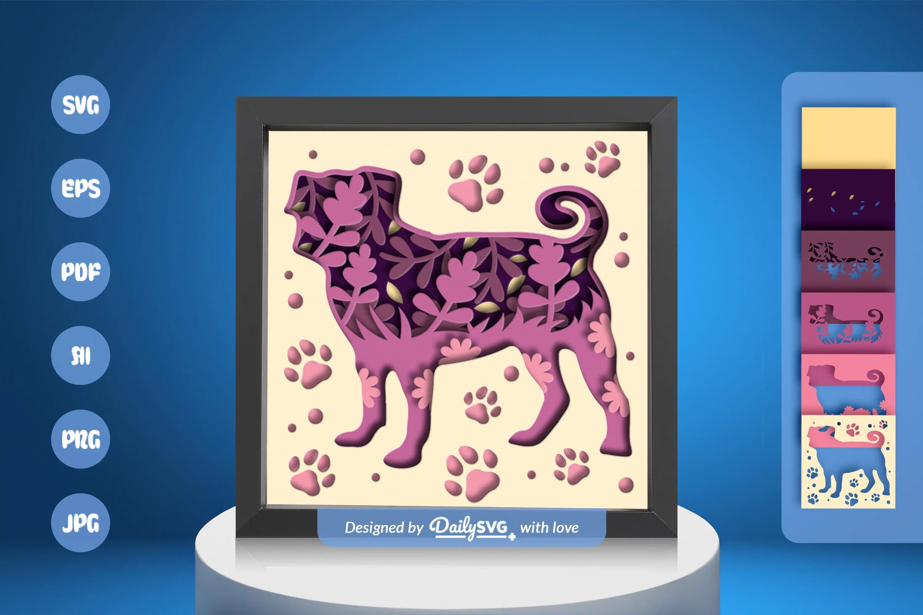 Pitbull Floral Papercut SVG Bundle - CraftNest - Digital Crafting and Art