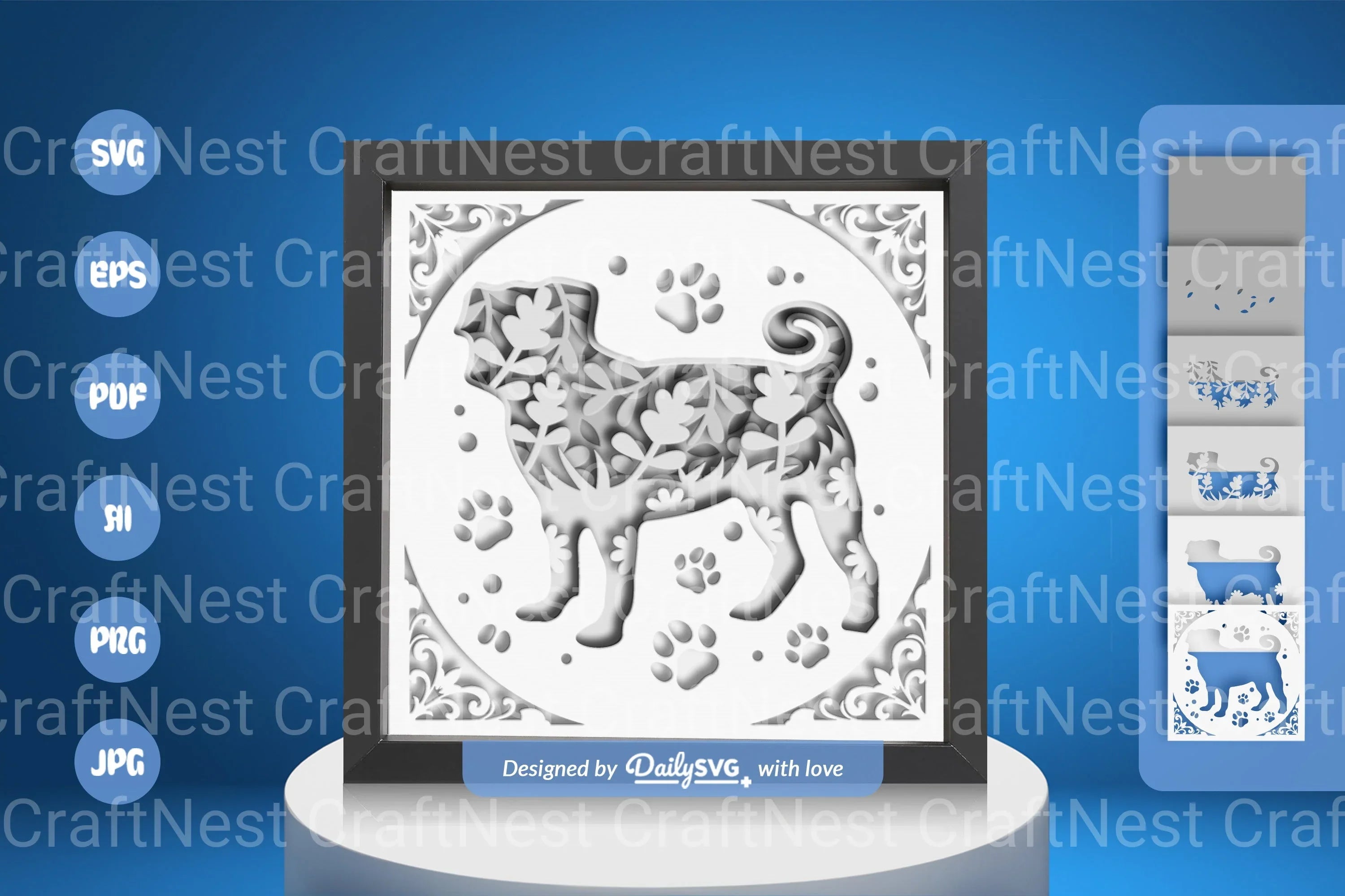 Floral Papercut Pitbull SVG Bundle