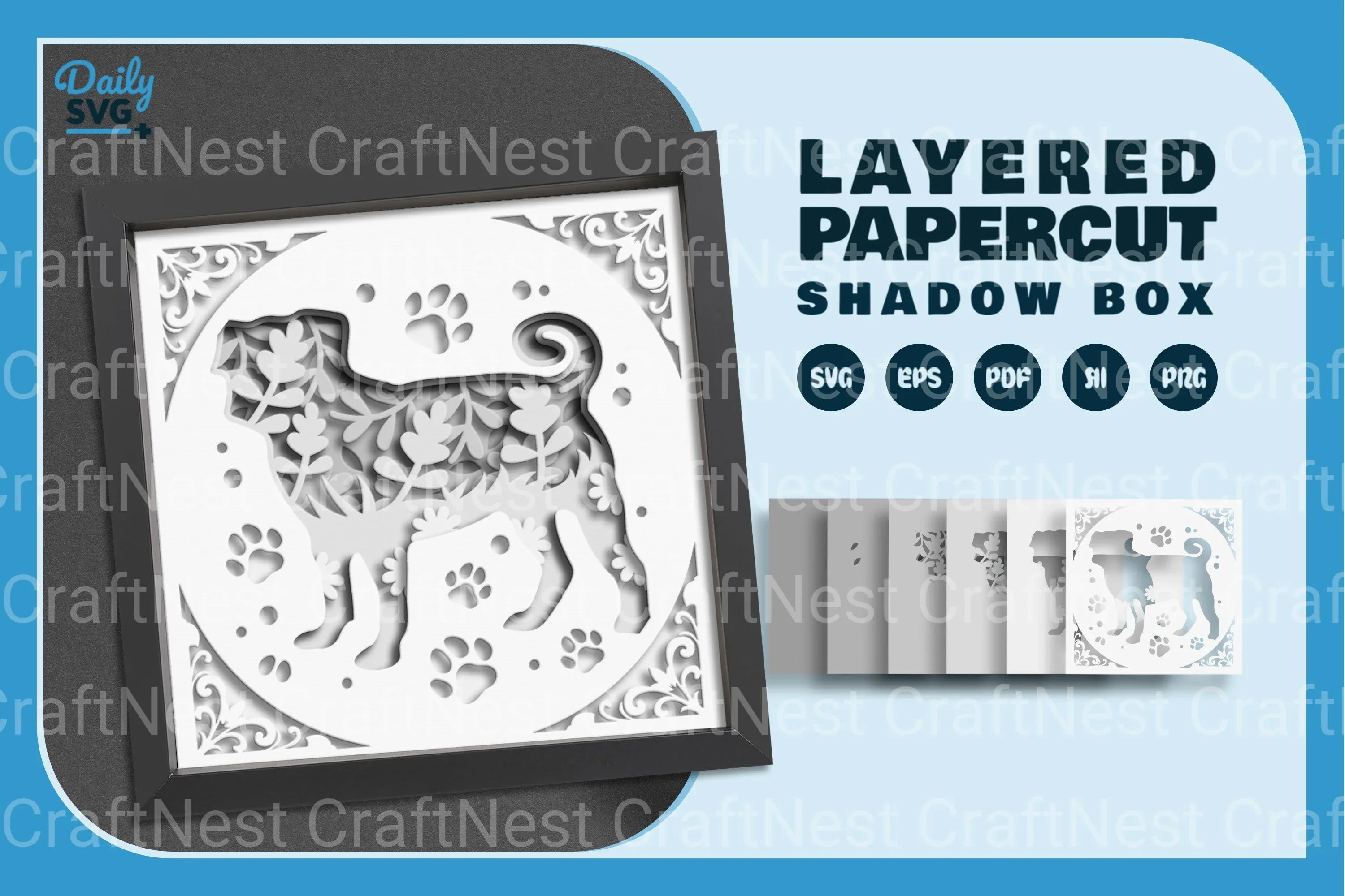 Floral Papercut Pitbull SVG Bundle