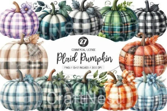 Plaid Pumpkin Clipart Bundle Set - CraftNest - Digital Crafting and Art
