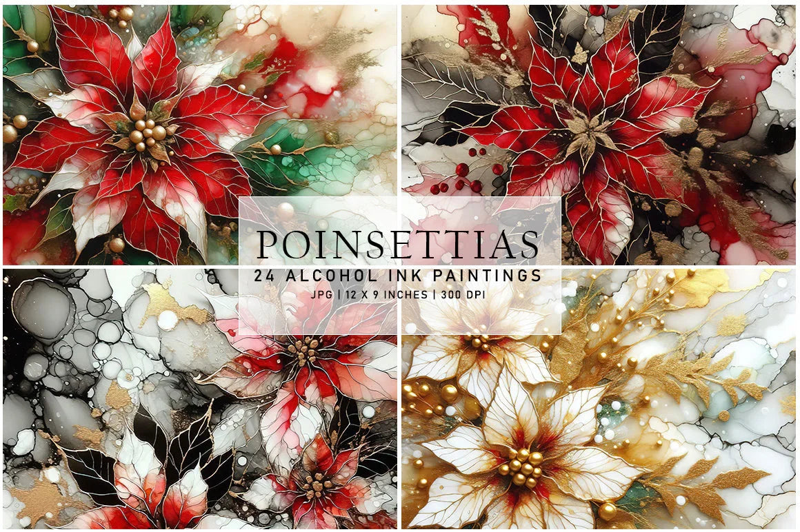 Poinsettias Ink Art - Christmas