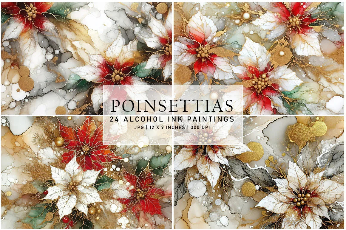 Poinsettias Ink Art - Christmas