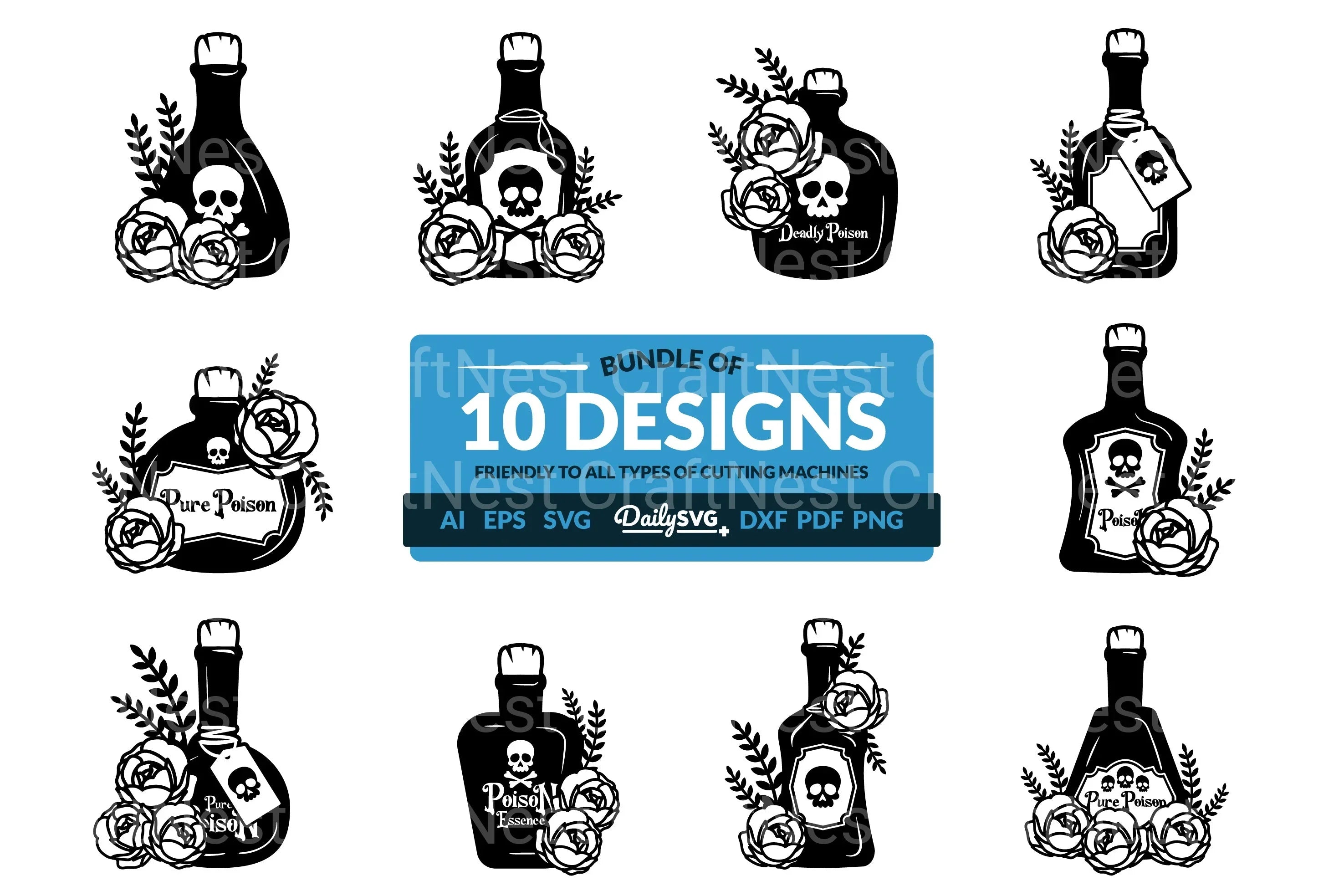 Poison Bottle with Roses Halloween Clipart