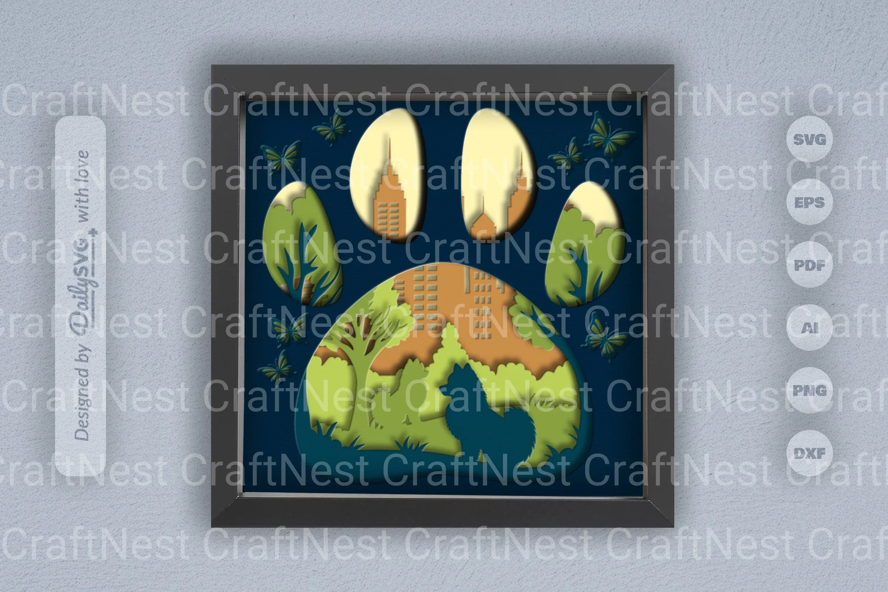 Pomeranian Dog Papercut SVG Bundle: Park Sitting Design