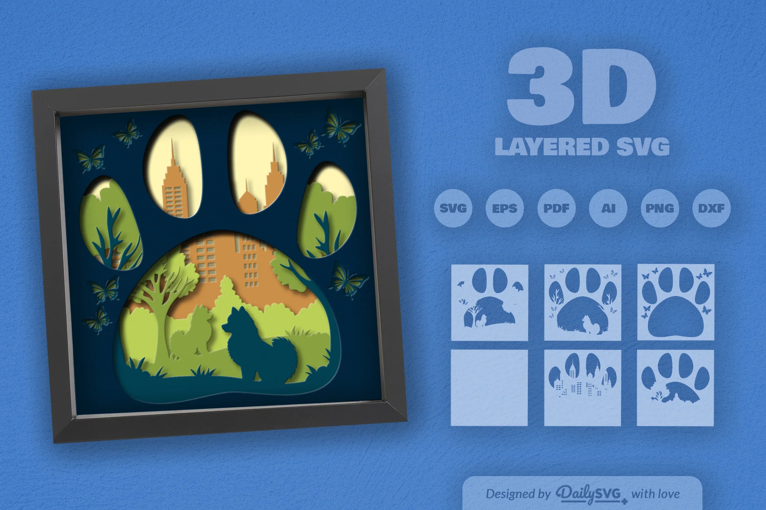 Pomeranian Dog Papercut SVG Bundle: Park Sitting Design - CraftNest - Digital Crafting and Art