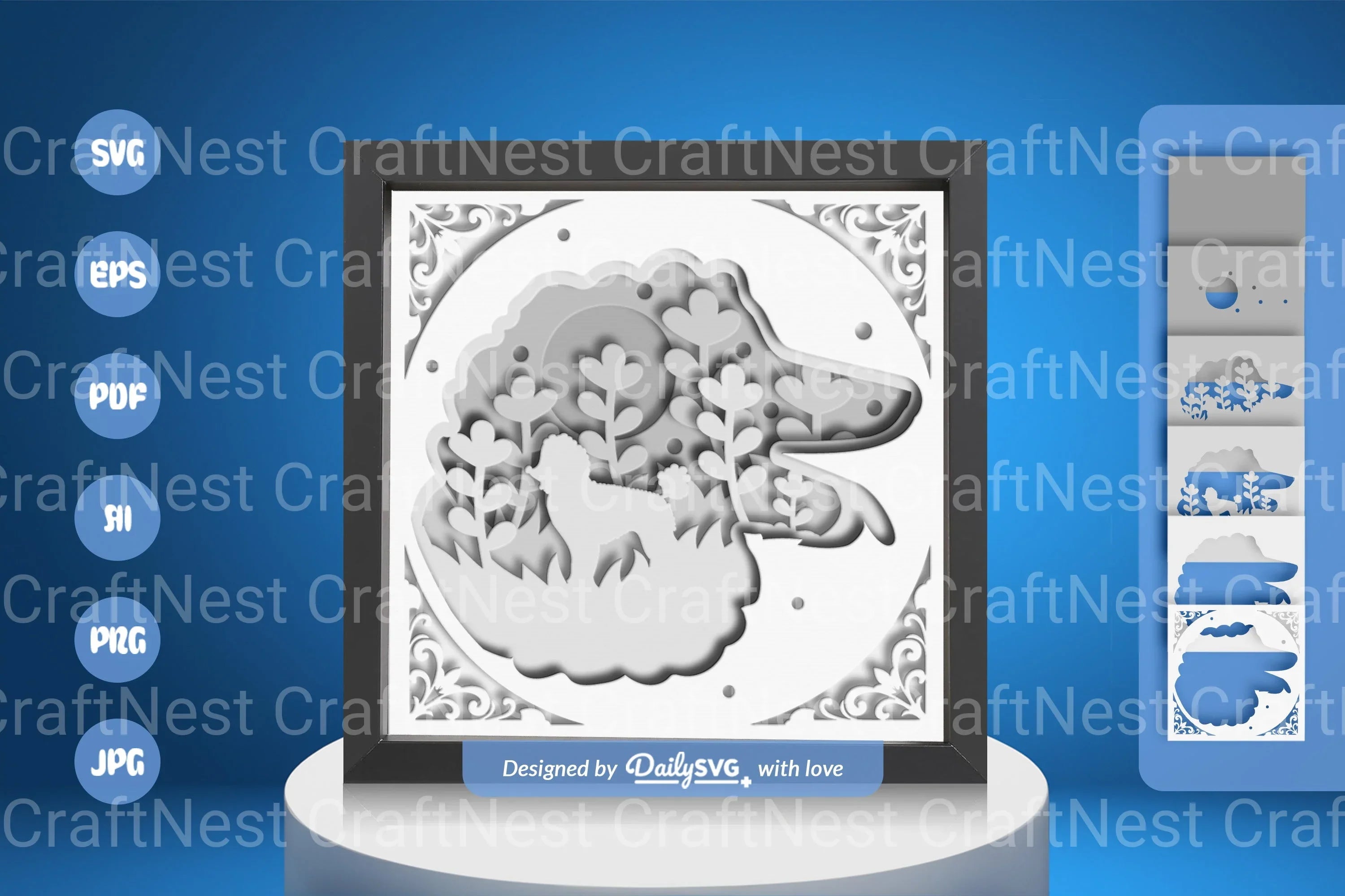 Poodle Dog Head Silhouette White Papercut SVG Bundle
