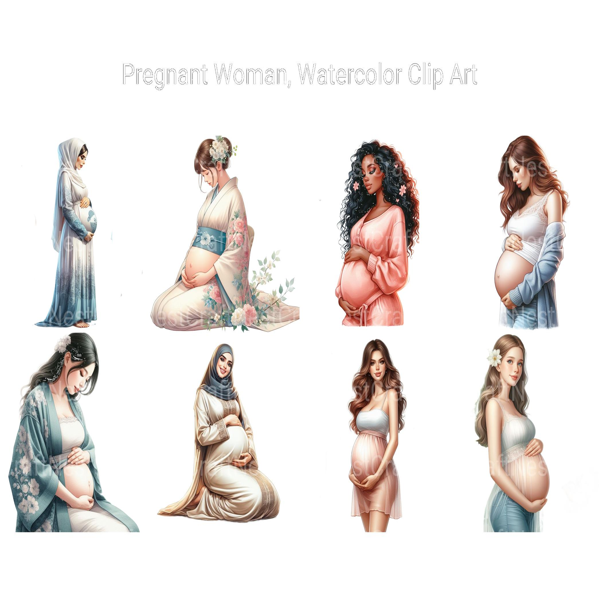 Watercolor Pregnant Woman Clipart - CraftNest - Digital Crafting and Art