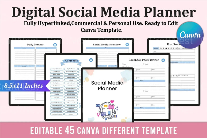 Social Media Planner Template - CraftNest - Digital Crafting and Art