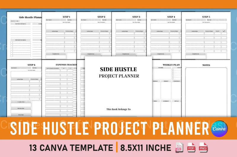 Side Hustle Project Planner Template on Canva - CraftNest - Digital Crafting and Art