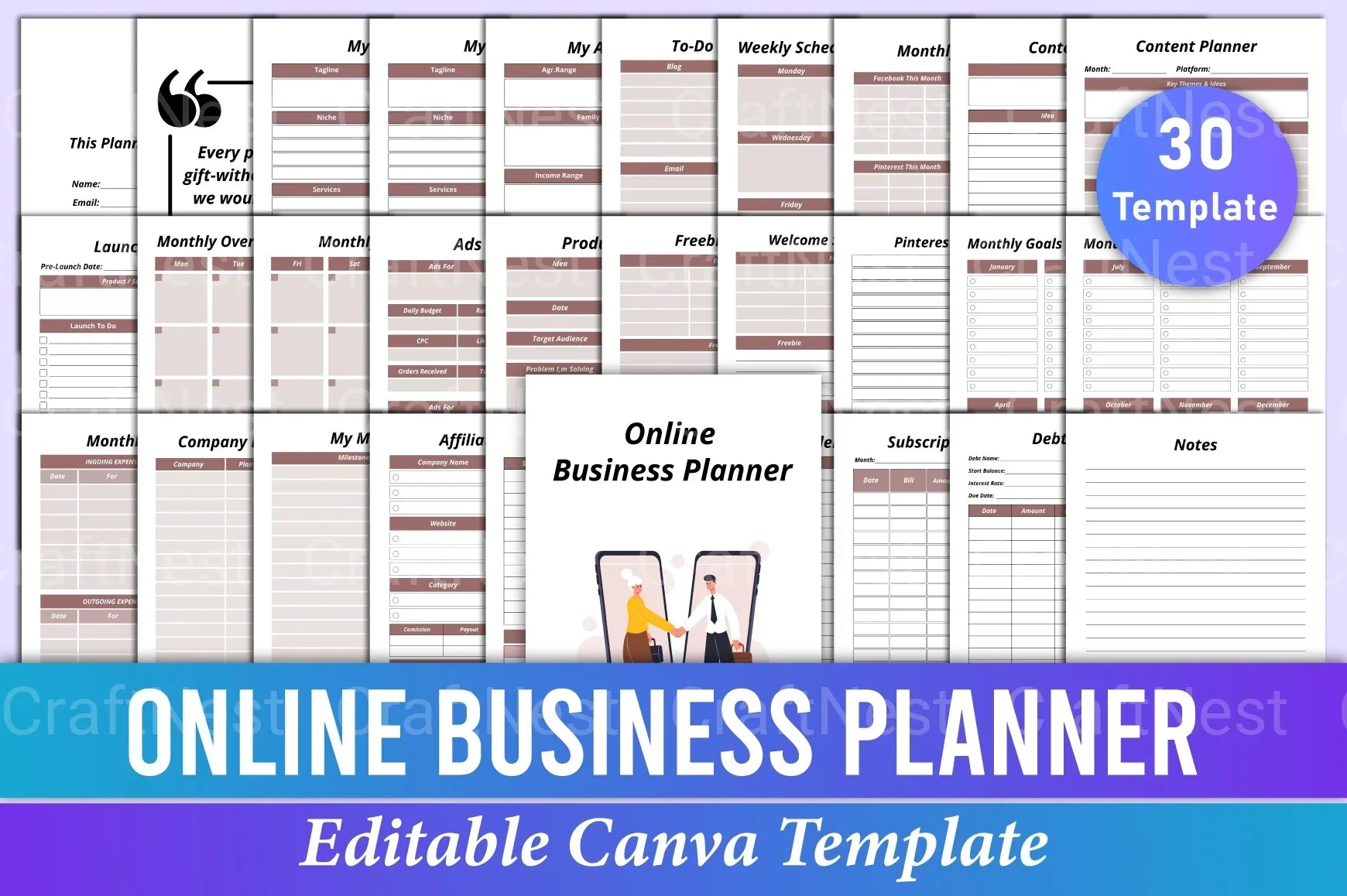 Online Business Planner Canva Template - CraftNest - Digital Crafting and Art