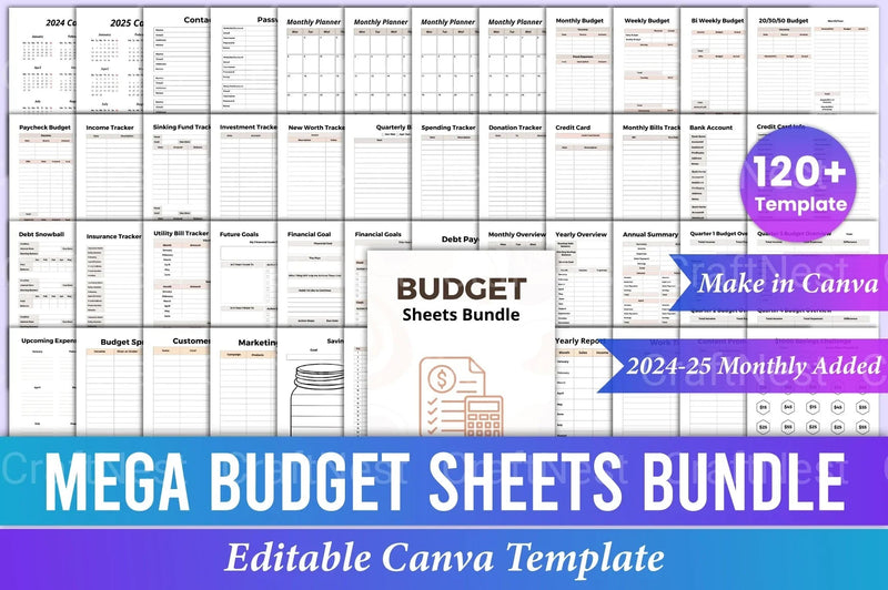 Mega Budget Sheets for Effective Financial Planning - CraftNest - Digital Crafting and Art