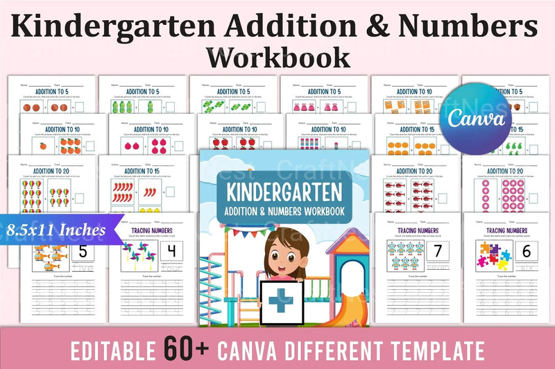 Kindergarten Addition Workbook - CraftNest - Digital Crafting and Art