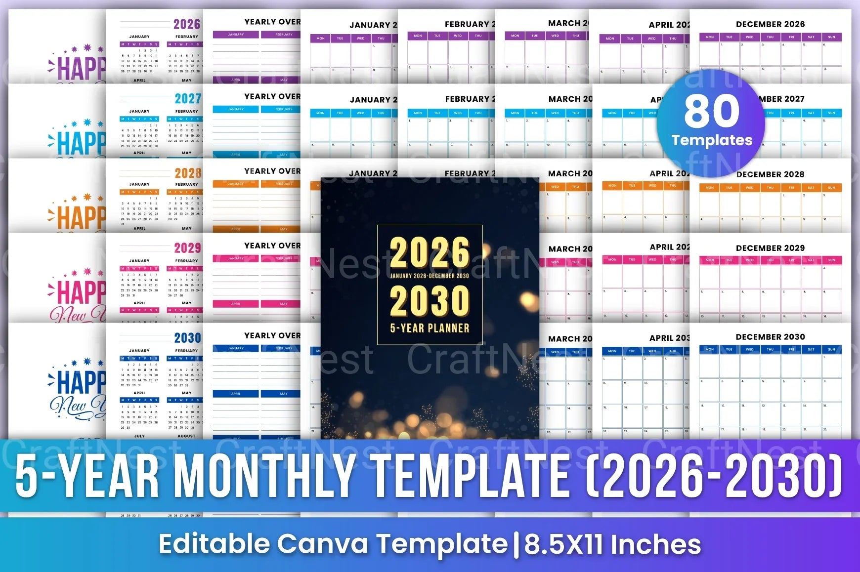 Yearly Monthly Planner Template - CraftNest - Digital Crafting and Art