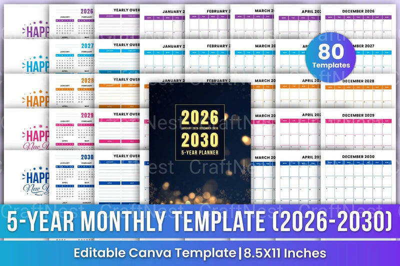 Yearly Monthly Planner Template - CraftNest - Digital Crafting and Art
