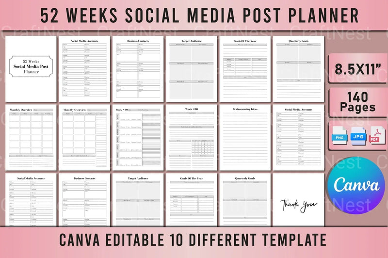 52-Week Social Media Post Planner - CraftNest - Digital Crafting and Art