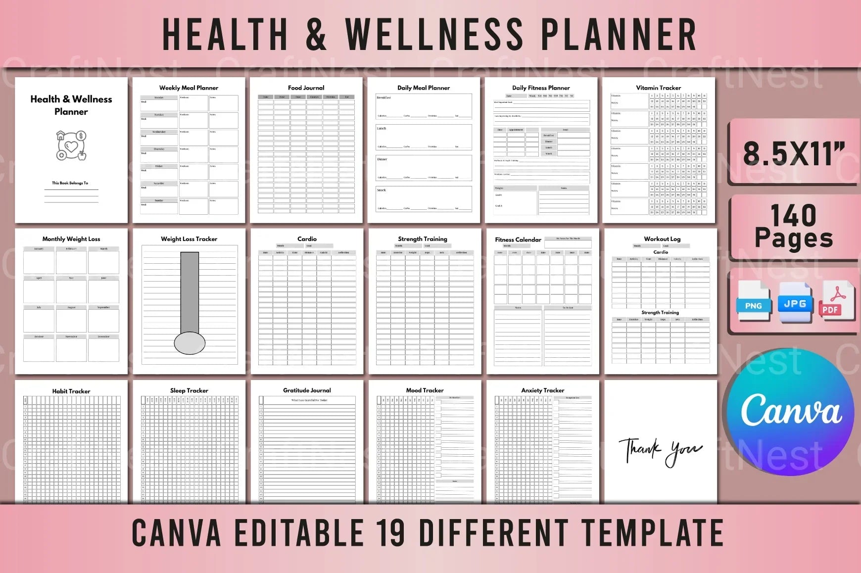 Health & Wellness Planner - CraftNest - Digital Crafting and Art