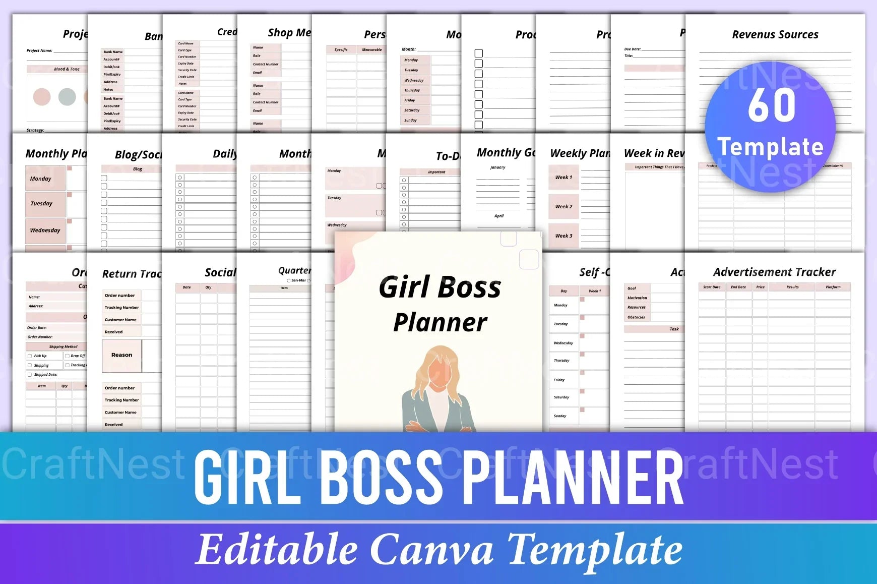 Girl Boss Planner Canva Template - CraftNest - Digital Crafting and Art