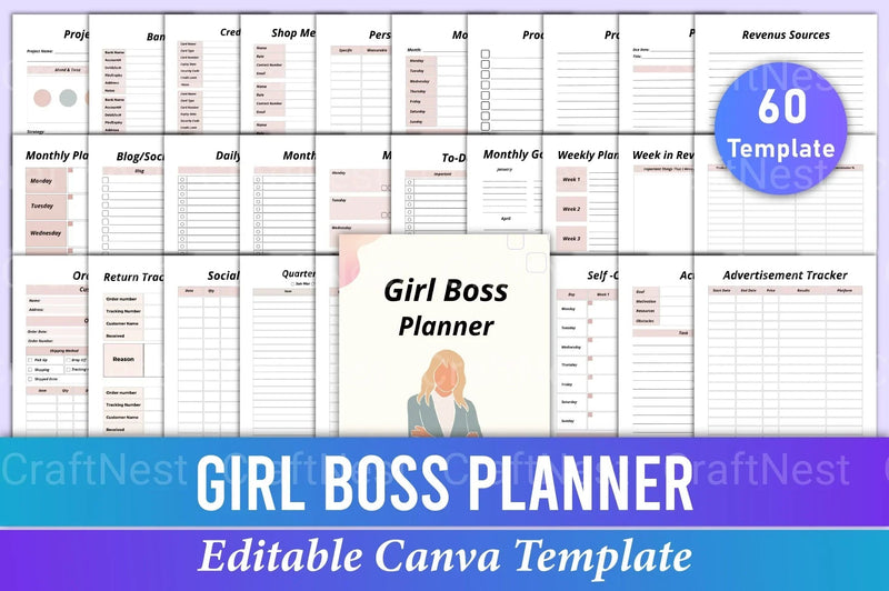 Girl Boss Planner Canva Template - CraftNest - Digital Crafting and Art