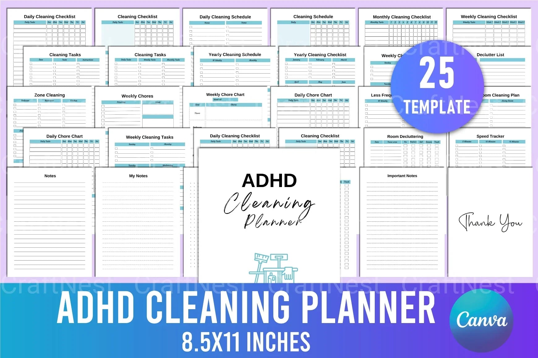 ADHD Cleaning Planner for Effective Organization - CraftNest - Digital Crafting and Art